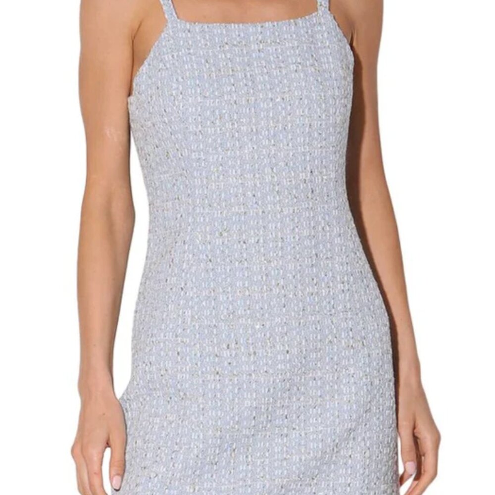 Walter Baker Barbara Tweed Boucle Mini Dress With Fringe Size 6 Women's Blue